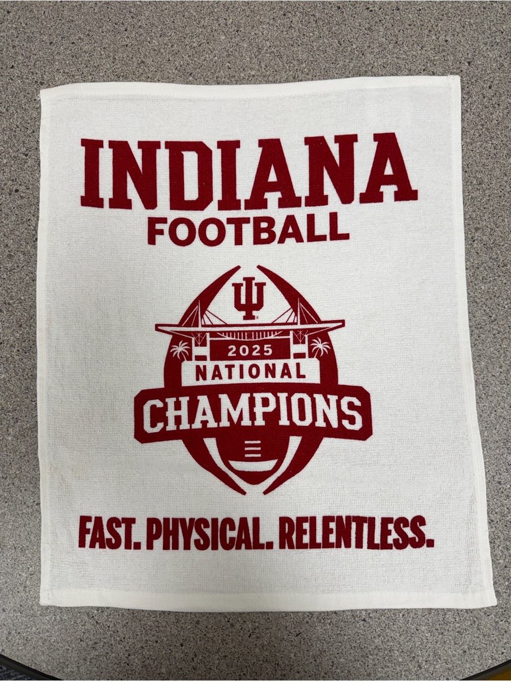 Indiana Football 2025 National Champions White & Crimson Rally Towel